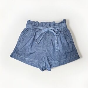 Pact Organic Cotton Paper Bag Shorts Size M Tie Waist Chambray Light Wash Casual